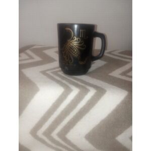 Anchor Hocking Milk Glass Blk, Gold Scorpio Coffee Cup D Handle Oven Proof 4"